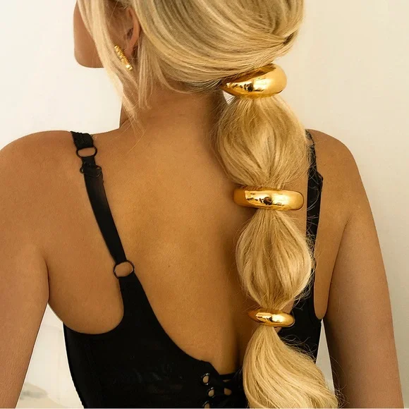 GLOSSY DOME PONY CUFF*Hair Band Accessories*18K Gold Plated*Hair Elastic* - Picture 9 of 9